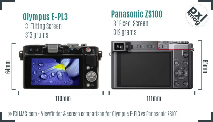 Olympus E-PL3 vs Panasonic ZS100 Screen and Viewfinder comparison