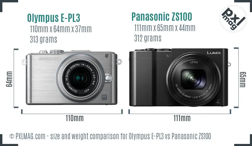 Olympus E-PL3 vs Panasonic ZS100 size comparison