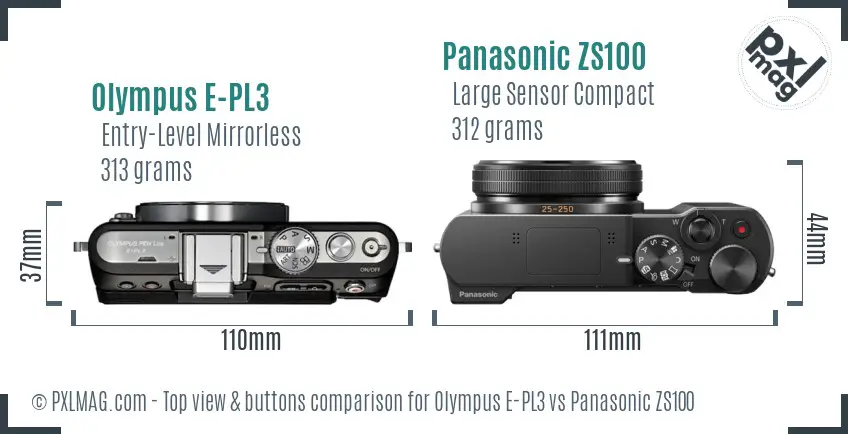 Olympus E-PL3 vs Panasonic ZS100 top view buttons comparison