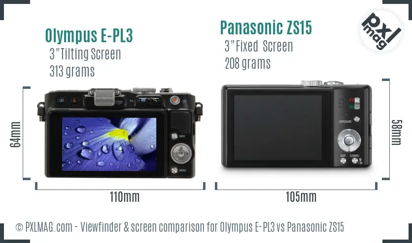 Olympus E-PL3 vs Panasonic ZS15 Screen and Viewfinder comparison