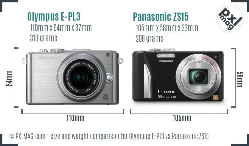 Olympus E-PL3 vs Panasonic ZS15 size comparison