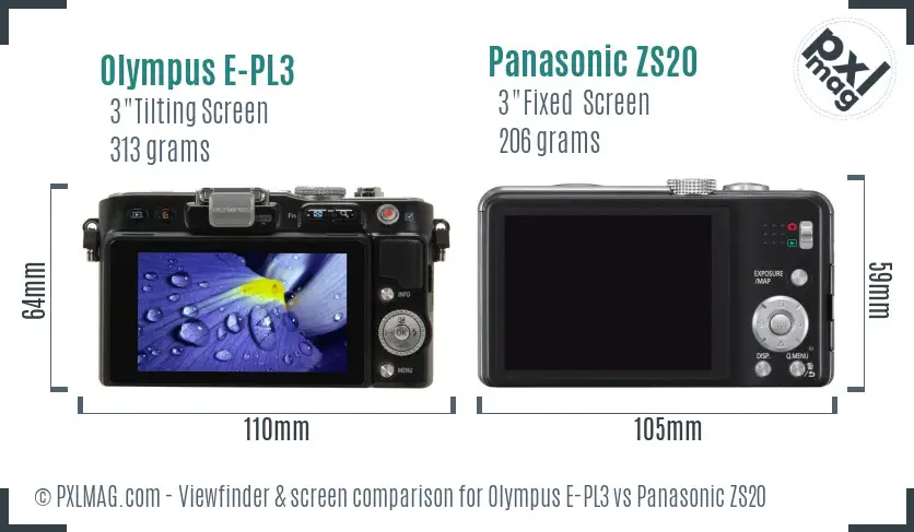 Olympus E-PL3 vs Panasonic ZS20 Screen and Viewfinder comparison