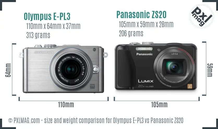 Olympus E-PL3 vs Panasonic ZS20 size comparison