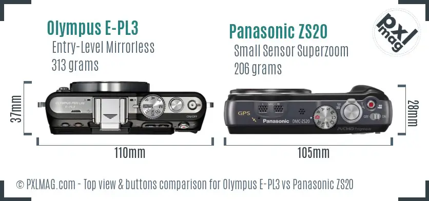 Olympus E-PL3 vs Panasonic ZS20 top view buttons comparison