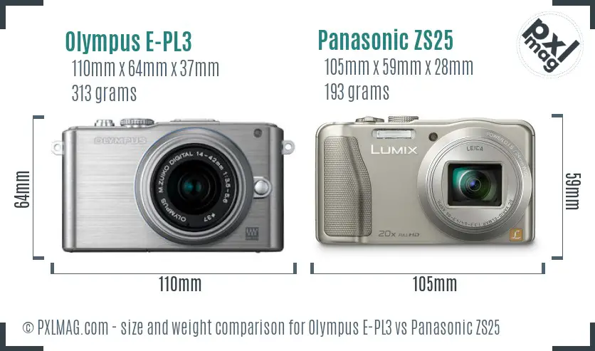 Olympus E-PL3 vs Panasonic ZS25 size comparison