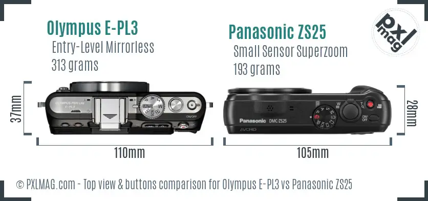 Olympus E-PL3 vs Panasonic ZS25 top view buttons comparison