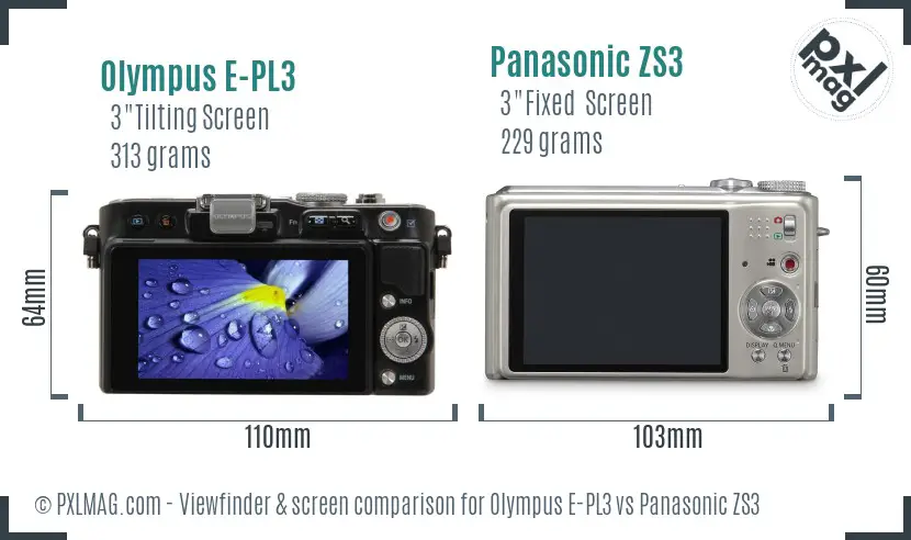 Olympus E-PL3 vs Panasonic ZS3 Screen and Viewfinder comparison