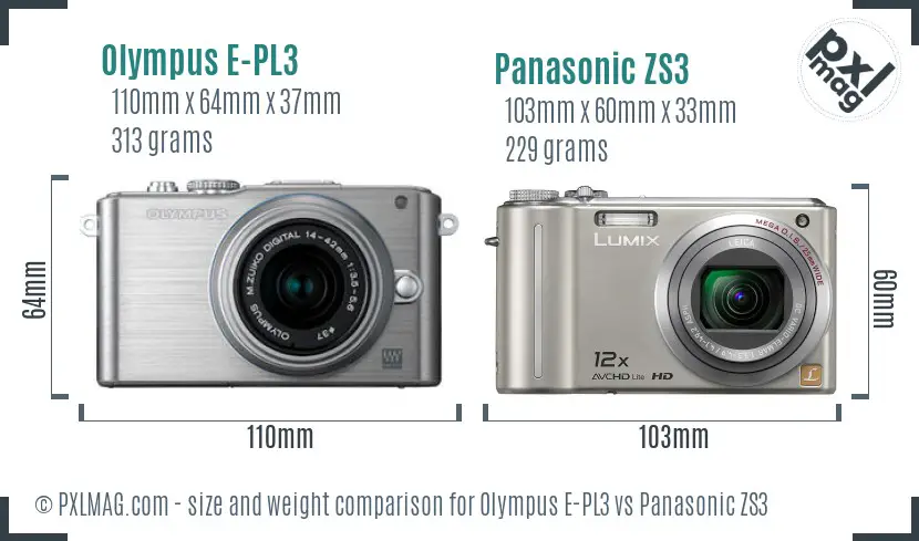 Olympus E-PL3 vs Panasonic ZS3 size comparison
