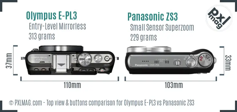 Olympus E-PL3 vs Panasonic ZS3 top view buttons comparison
