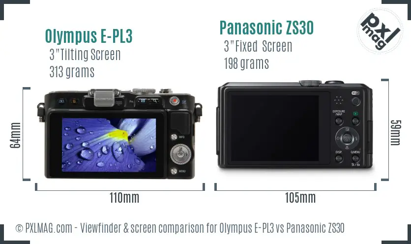 Olympus E-PL3 vs Panasonic ZS30 Screen and Viewfinder comparison