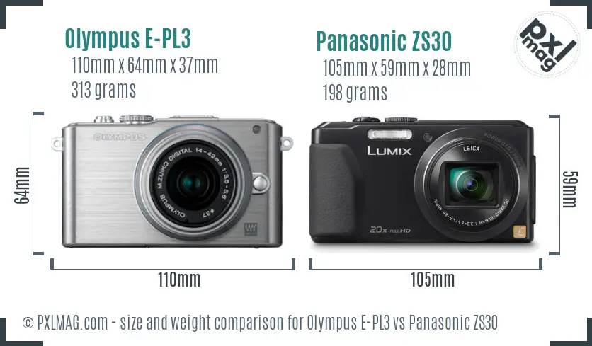 Olympus E-PL3 vs Panasonic ZS30 size comparison
