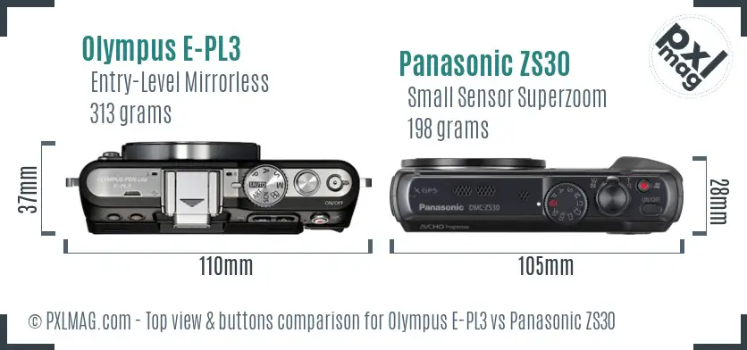 Olympus E-PL3 vs Panasonic ZS30 top view buttons comparison