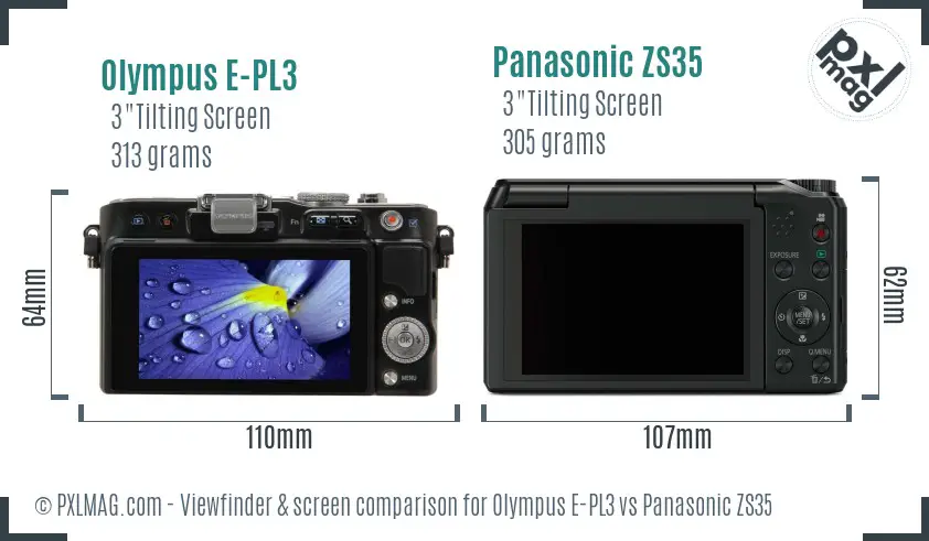 Olympus E-PL3 vs Panasonic ZS35 Screen and Viewfinder comparison