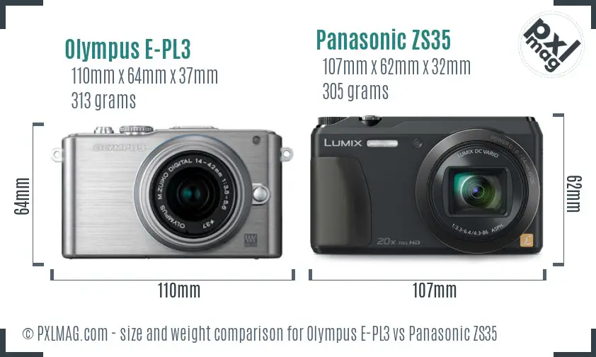 Olympus E-PL3 vs Panasonic ZS35 size comparison