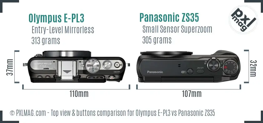 Olympus E-PL3 vs Panasonic ZS35 top view buttons comparison