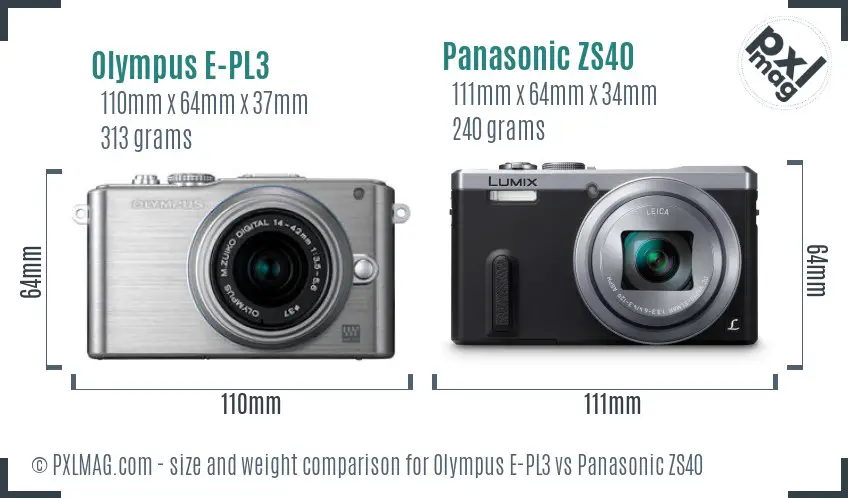 Olympus E-PL3 vs Panasonic ZS40 size comparison