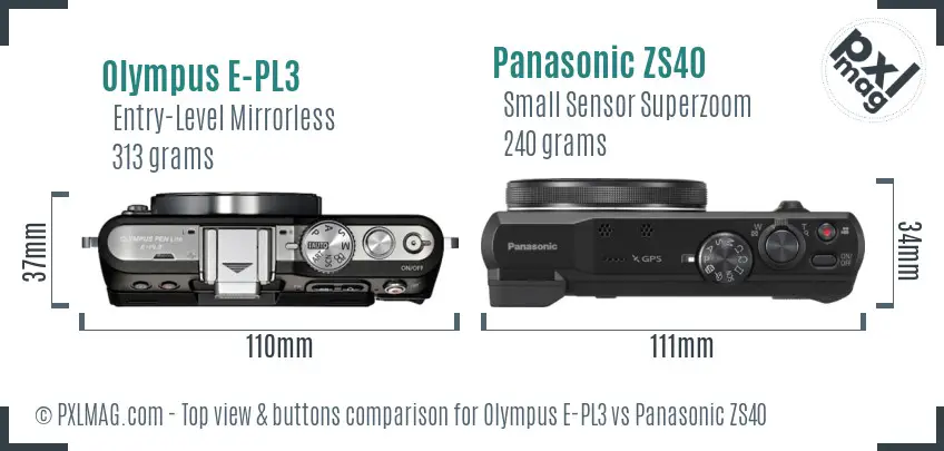 Olympus E-PL3 vs Panasonic ZS40 top view buttons comparison