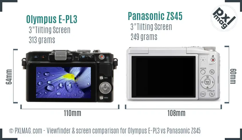 Olympus E-PL3 vs Panasonic ZS45 Screen and Viewfinder comparison