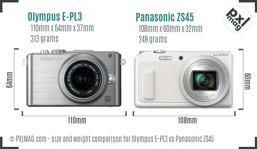 Olympus E-PL3 vs Panasonic ZS45 size comparison