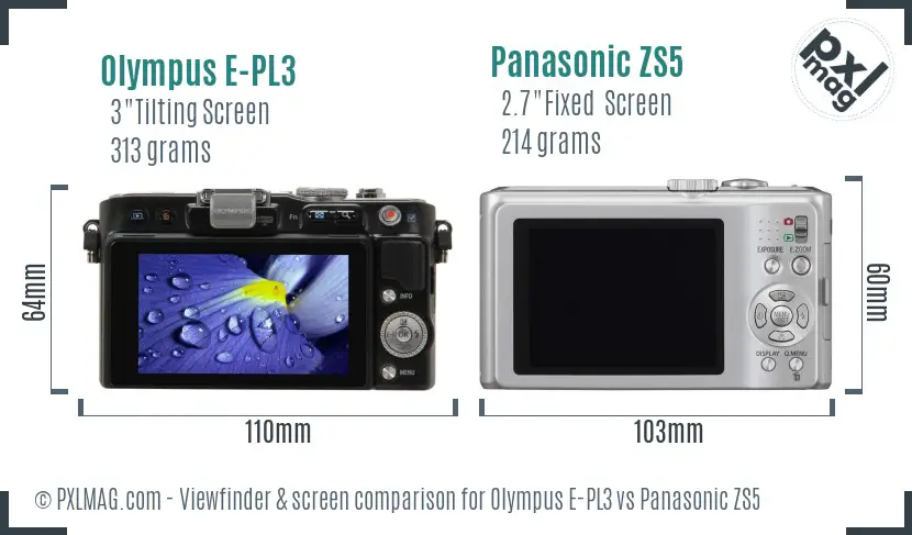 Olympus E-PL3 vs Panasonic ZS5 Screen and Viewfinder comparison