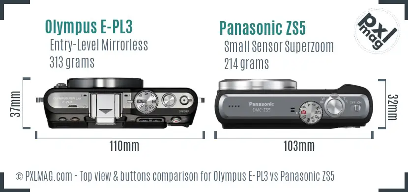 Olympus E-PL3 vs Panasonic ZS5 top view buttons comparison