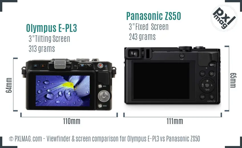Olympus E-PL3 vs Panasonic ZS50 Screen and Viewfinder comparison