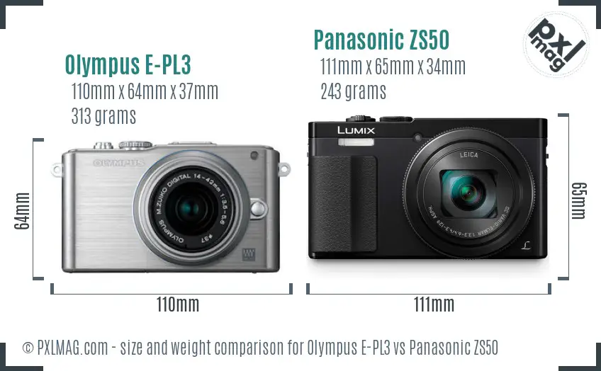 Olympus E-PL3 vs Panasonic ZS50 size comparison