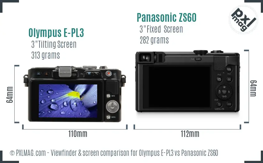 Olympus E-PL3 vs Panasonic ZS60 Screen and Viewfinder comparison
