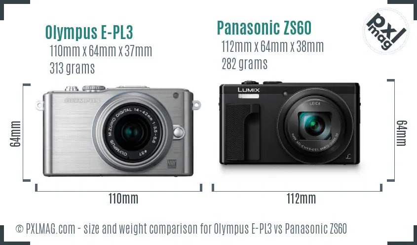 Olympus E-PL3 vs Panasonic ZS60 size comparison