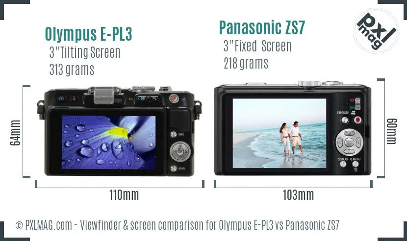 Olympus E-PL3 vs Panasonic ZS7 Screen and Viewfinder comparison