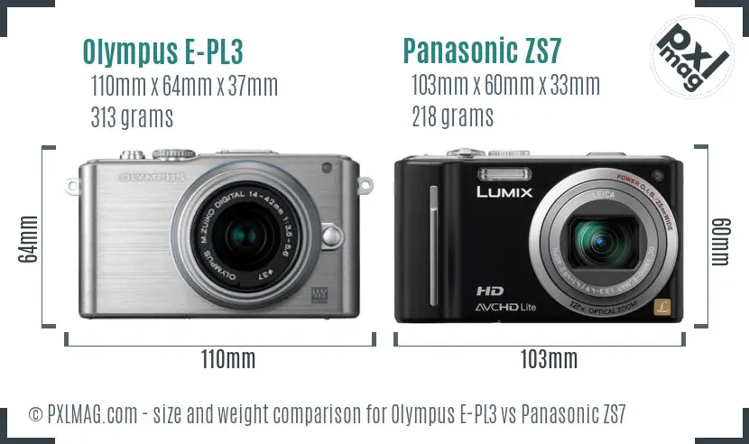 Olympus E-PL3 vs Panasonic ZS7 size comparison