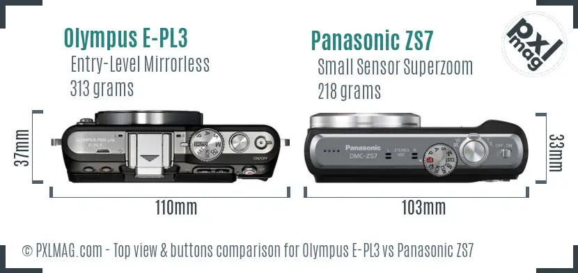 Olympus E-PL3 vs Panasonic ZS7 top view buttons comparison