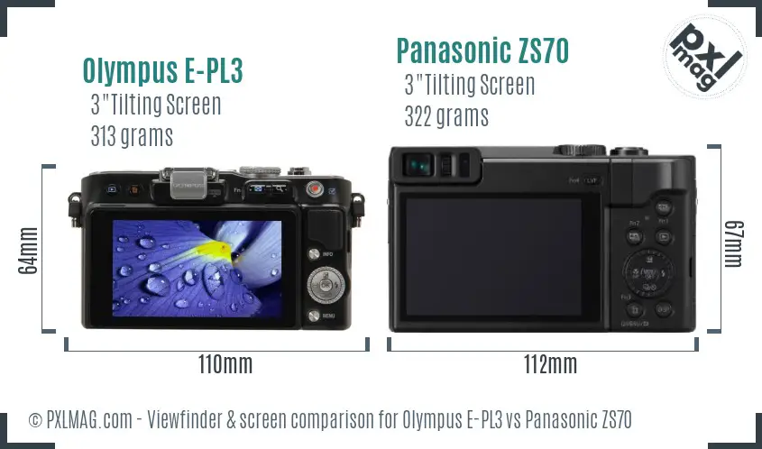 Olympus E-PL3 vs Panasonic ZS70 Screen and Viewfinder comparison