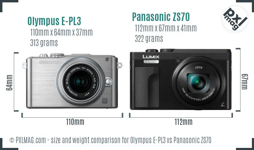 Olympus E-PL3 vs Panasonic ZS70 size comparison