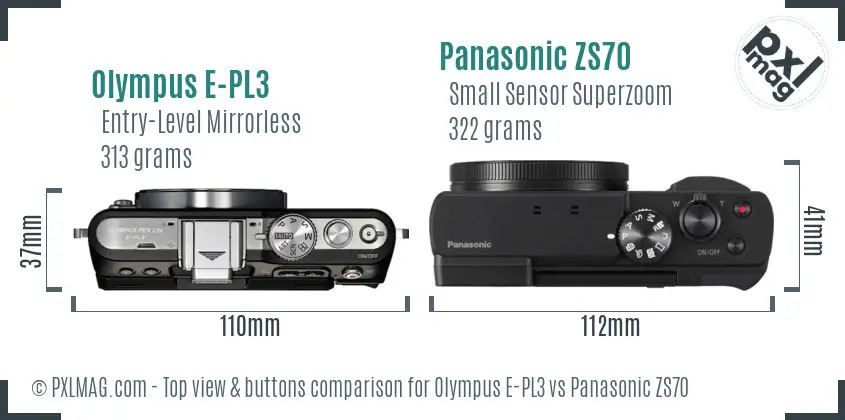 Olympus E-PL3 vs Panasonic ZS70 top view buttons comparison