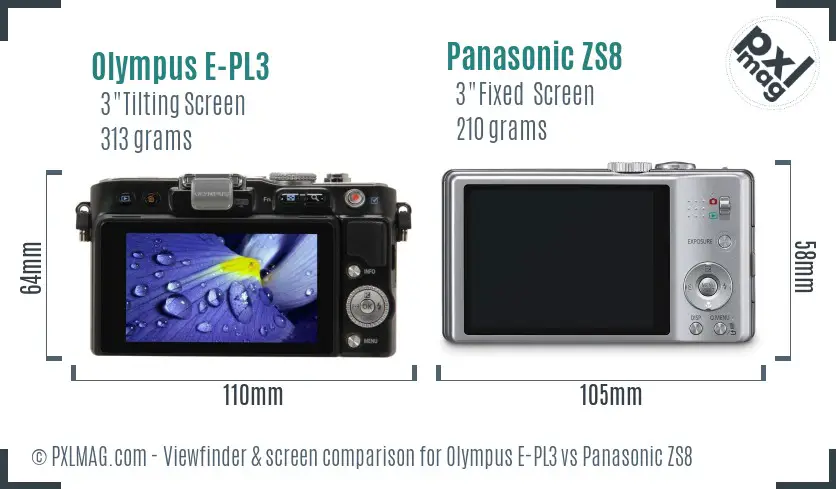 Olympus E-PL3 vs Panasonic ZS8 Screen and Viewfinder comparison