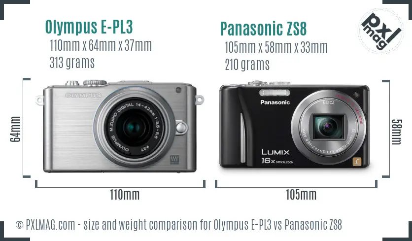 Olympus E-PL3 vs Panasonic ZS8 size comparison