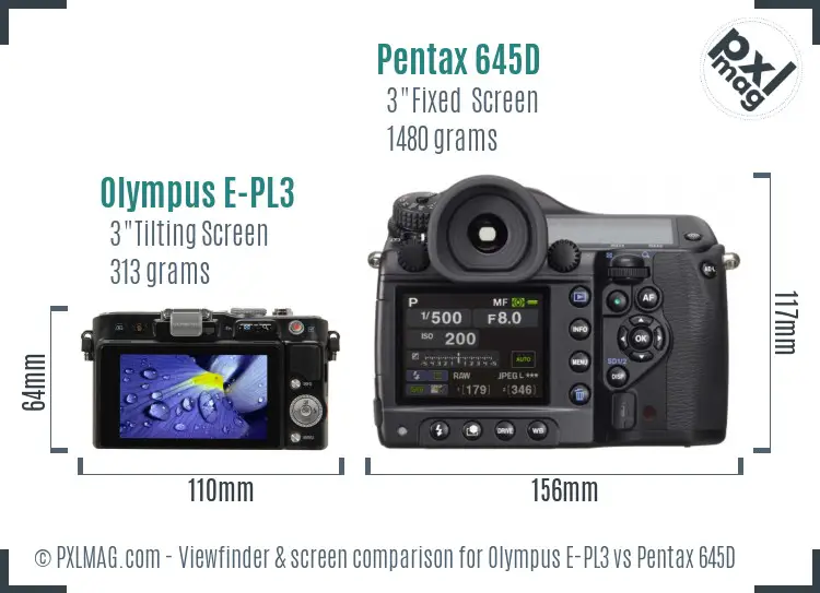 Olympus E-PL3 vs Pentax 645D Screen and Viewfinder comparison