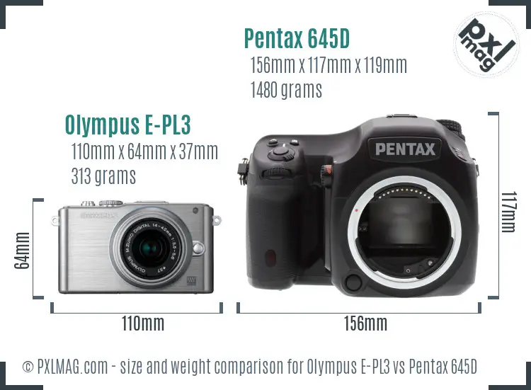 Olympus E-PL3 vs Pentax 645D size comparison