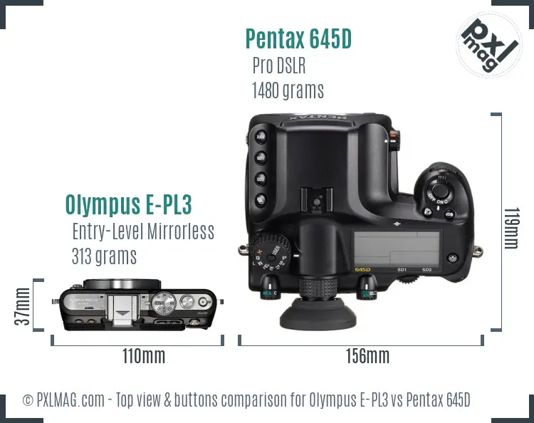 Olympus E-PL3 vs Pentax 645D top view buttons comparison