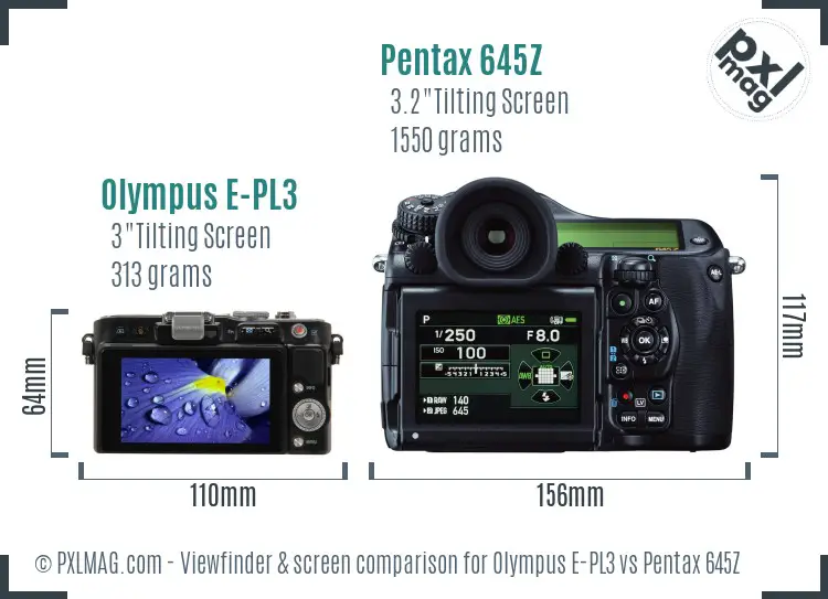 Olympus E-PL3 vs Pentax 645Z Screen and Viewfinder comparison