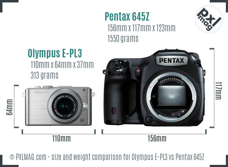 Olympus E-PL3 vs Pentax 645Z size comparison