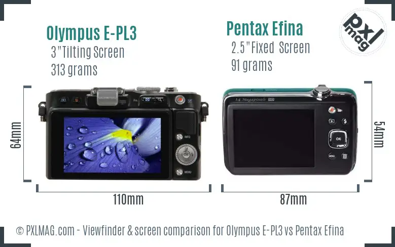 Olympus E-PL3 vs Pentax Efina Screen and Viewfinder comparison