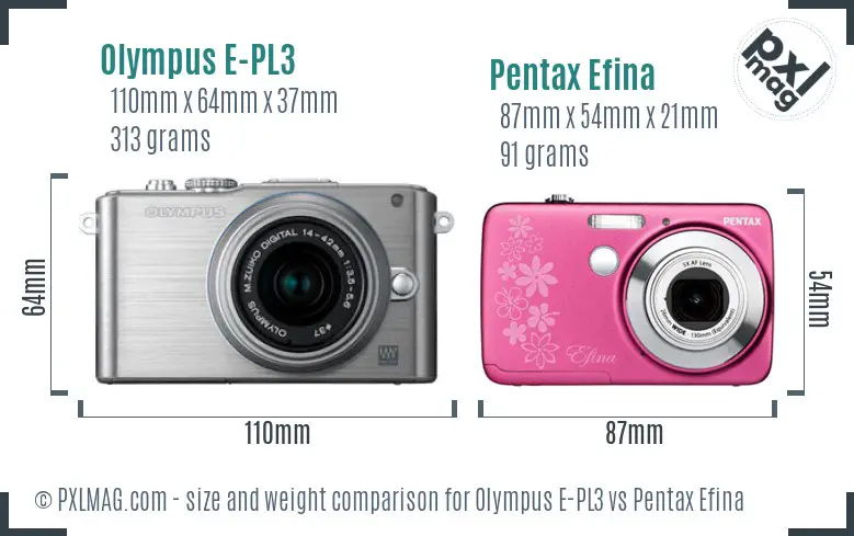 Olympus E-PL3 vs Pentax Efina size comparison