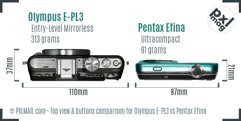 Olympus E-PL3 vs Pentax Efina top view buttons comparison