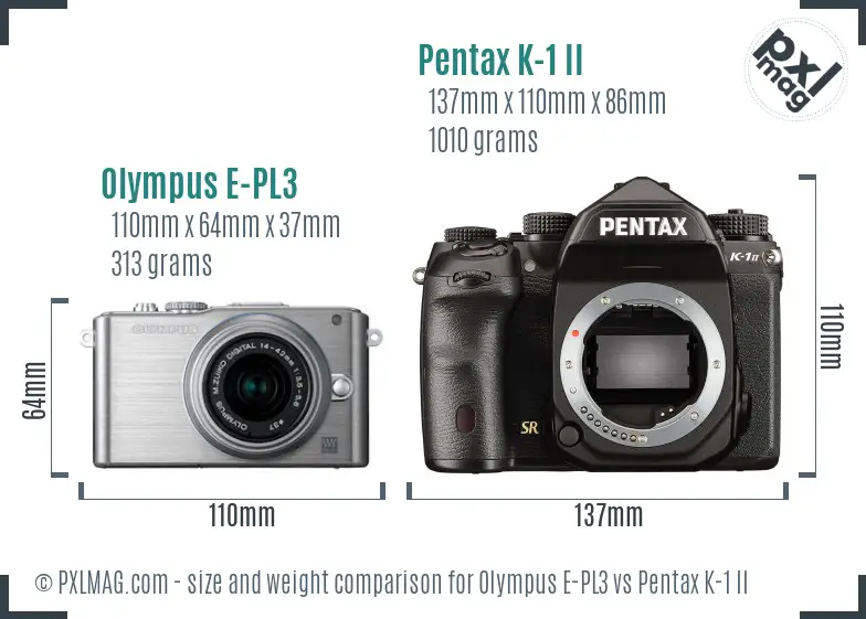 Olympus E-PL3 vs Pentax K-1 II size comparison