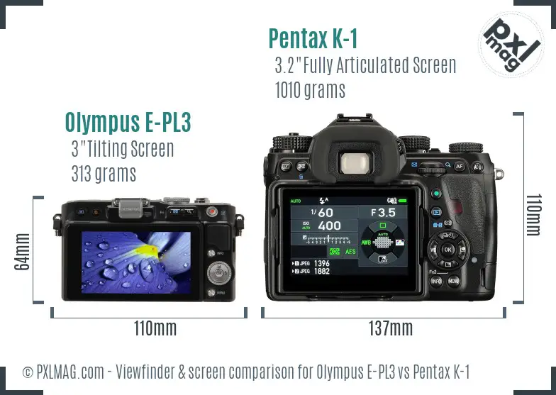 Olympus E-PL3 vs Pentax K-1 Screen and Viewfinder comparison