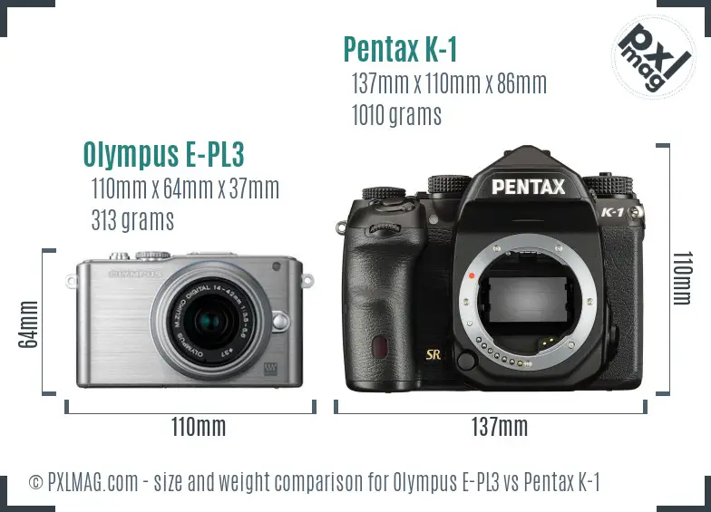 Olympus E-PL3 vs Pentax K-1 size comparison