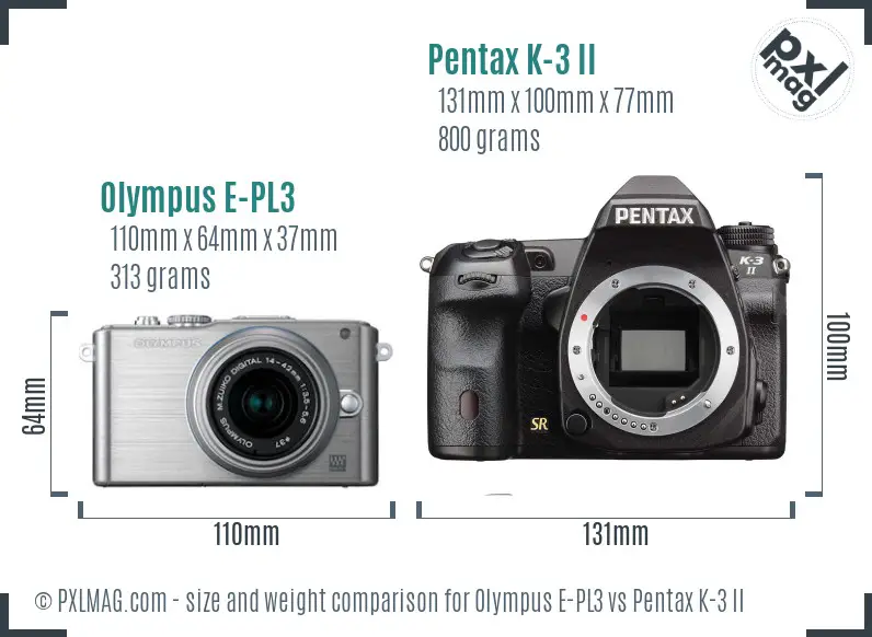 Olympus E-PL3 vs Pentax K-3 II size comparison