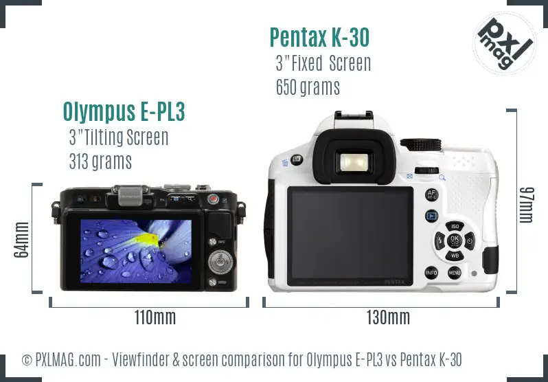 Olympus E-PL3 vs Pentax K-30 Screen and Viewfinder comparison